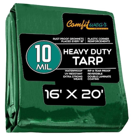 Comfitwear 10 MIL Heavy Duty Multi-Purpose Tarp Cover Rust Proof Waterproof Reinforced Edges Green/Black MTGB-1620